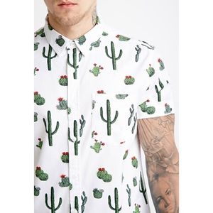 Cactus Print 🌵21 Men ✦ Slim-Fit Button Down Shirt